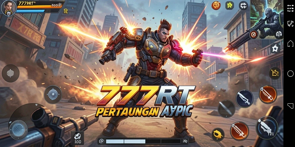 Screenshot utama menunjukkan aksi mendebarkan dalam pertempuran intens