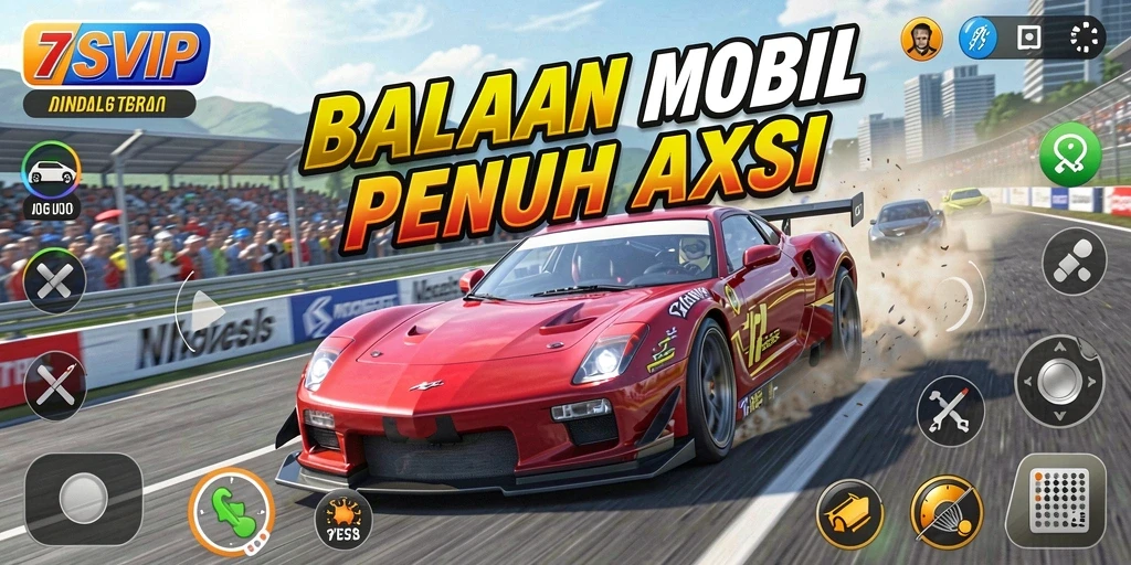 Tampilan gameplay 7SVIP yang seru dengan mobil balap melaju cepat.
