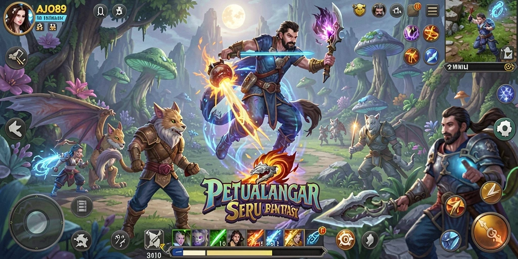 Tampilan layar gameplay AJO89 yang menampilkan eksplorasi dunia petualangan.