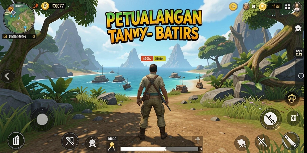 Screenshot gameplay C0077 menampilkan eksplorasi dunia terbuka yang memukau.