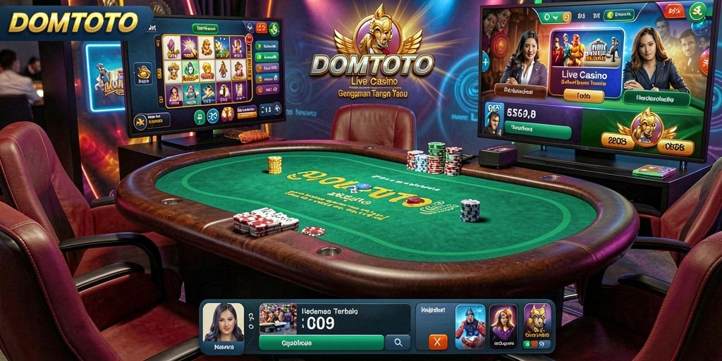 Screenshot gameplay Live Casino dengan dealer dan pemain yang aktif.