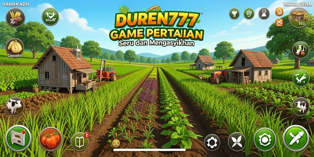 Tampilan screenshot DUREN777 menampilkan kebun yang rimbun dan tanaman yang subur.