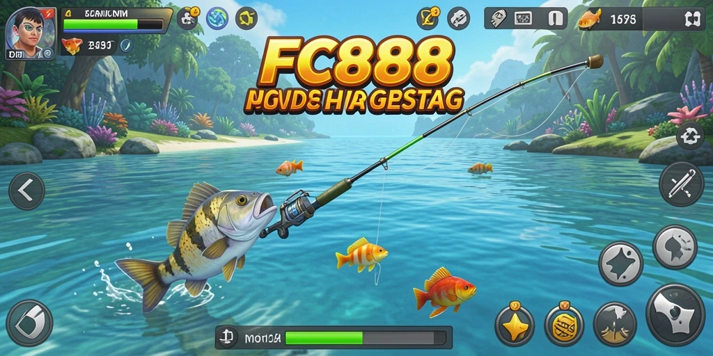 Screenshot game FC888 menampilkan momen seru saat memancing ikan.