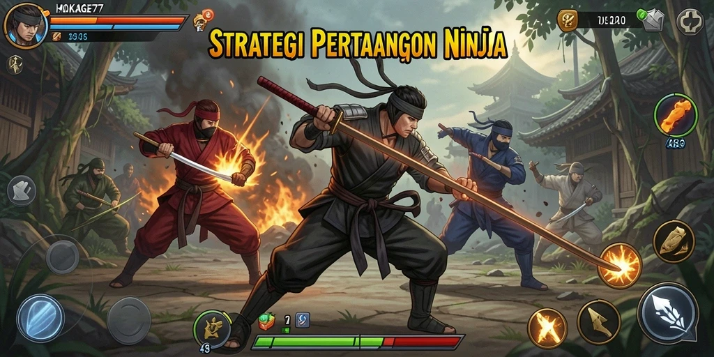 Tangkapan layar gameplay HOKAGE77 menunjukkan pertarungan seru dan strategi di medan perang.