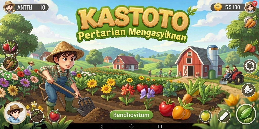 Tampilan gameplay KASTOTO dengan aktivitas bertani yang menyenangkan.