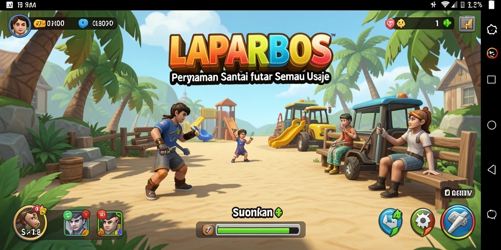 Screenshot utama LAPARBOS menampilkan karakter lucu dan gameplay santai.
