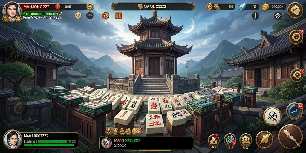 Screenshot gameplay MAHJONG222 menunjukkan pertahanan menara yang epik dalam aksi.