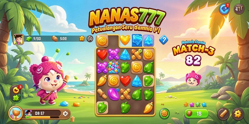 Screenshot NANAS777 menunjukkan gameplay seru dengan berbagai buah yang dicocokkan.