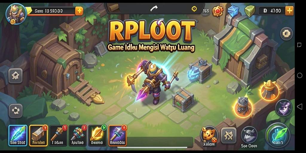 Tampilan gameplay RPLOOT saat karakter mengumpulkan loot di dunia yang penuh warna.