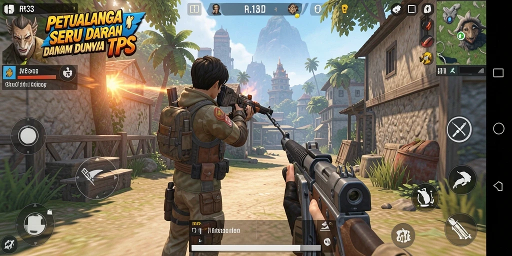 Tampilan gameplay seru RR33 dalam pertempuran TPS.