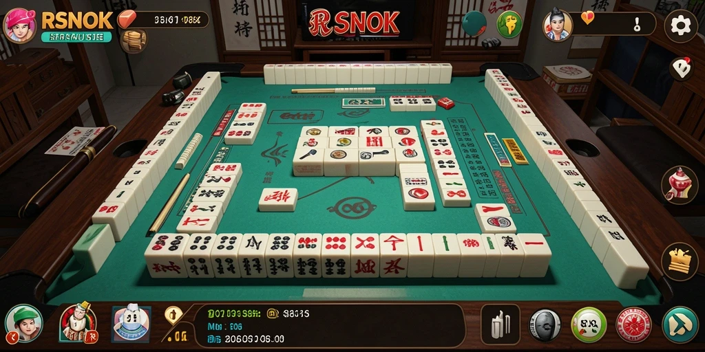 Screenshot gameplay RSNOK dengan papan Mahjong yang penuh warna.