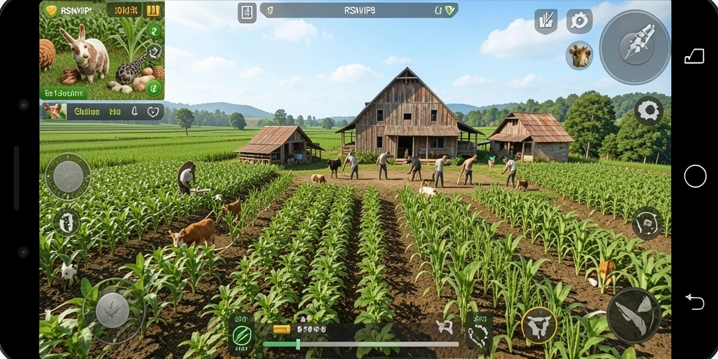 Screenshot gameplay RSNVIP8 yang menampilkan aktivitas pertanian yang seru.