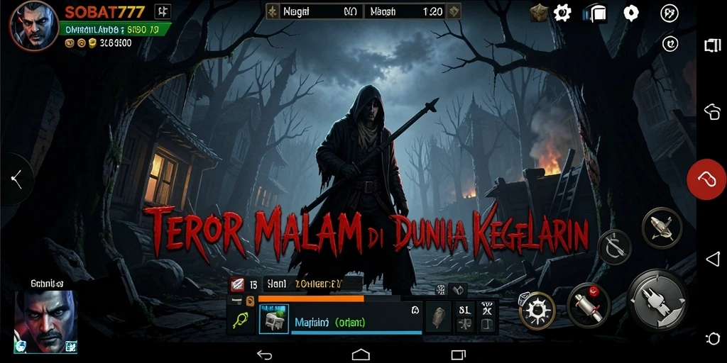 Screenshot menampilkan suasana mencekam dari SOBAT777 dengan desain menyeramkan.