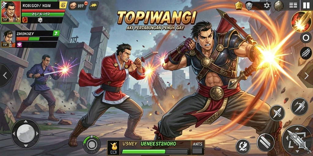 Screenshot gameplay aksi di TOPIWANGI yang mengesankan.