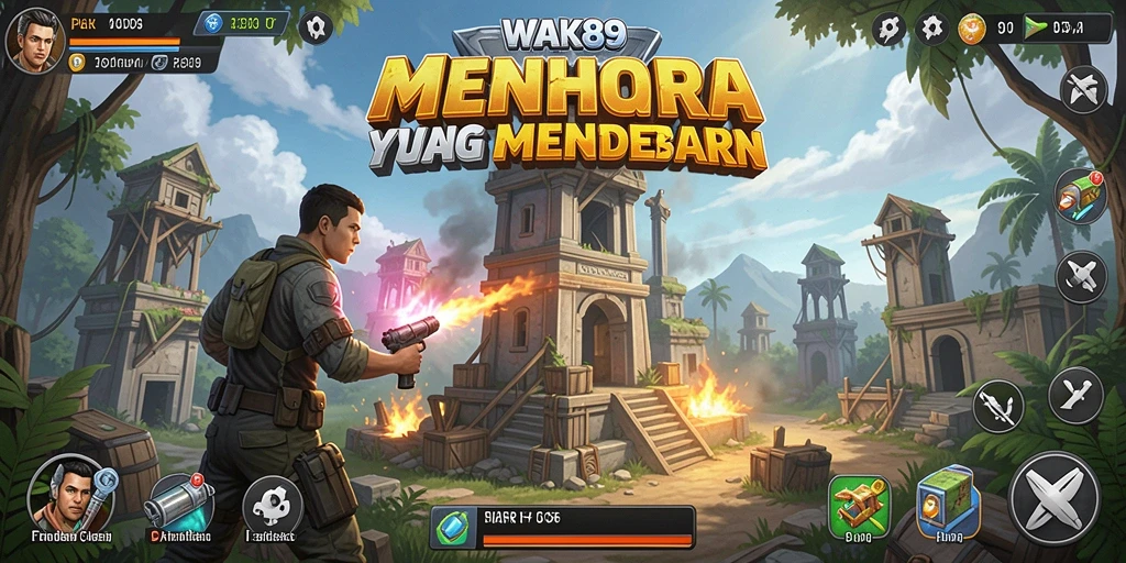 Screenshot WAK89 menampilkan aksi intens dalam pertempuran Tower Defense.